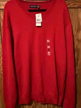 Nautica Men's Bright Red V-Neck Knit Sweater XXL. New with tags.